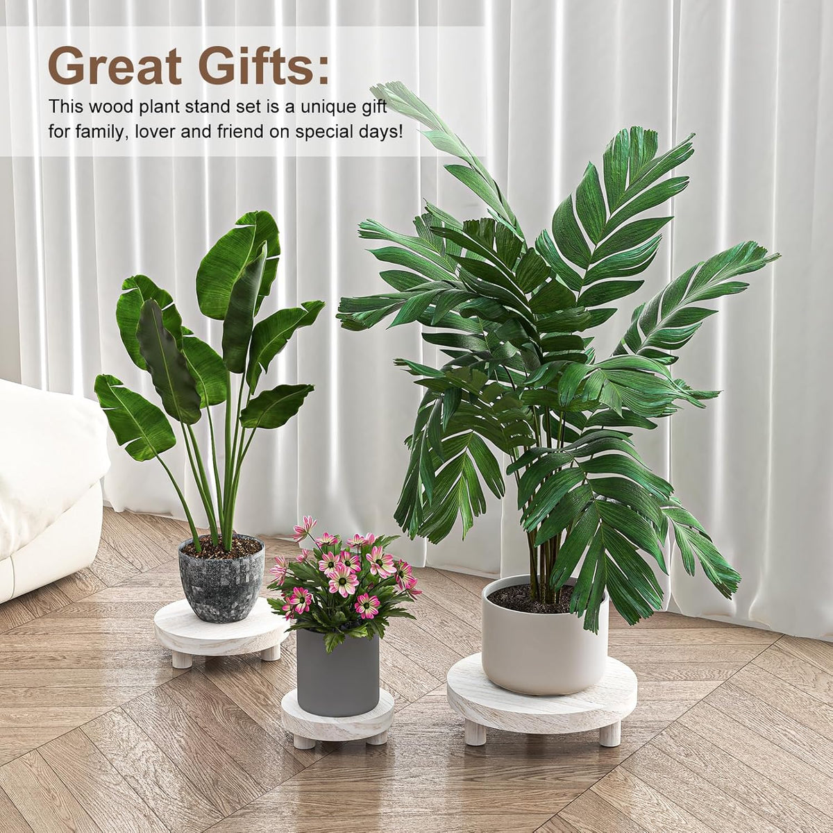 3 Pcs Wood Plant Stand Indoor Outdoor, Round Wood Riser for Decor 6/8/10" Wooden Stool Display