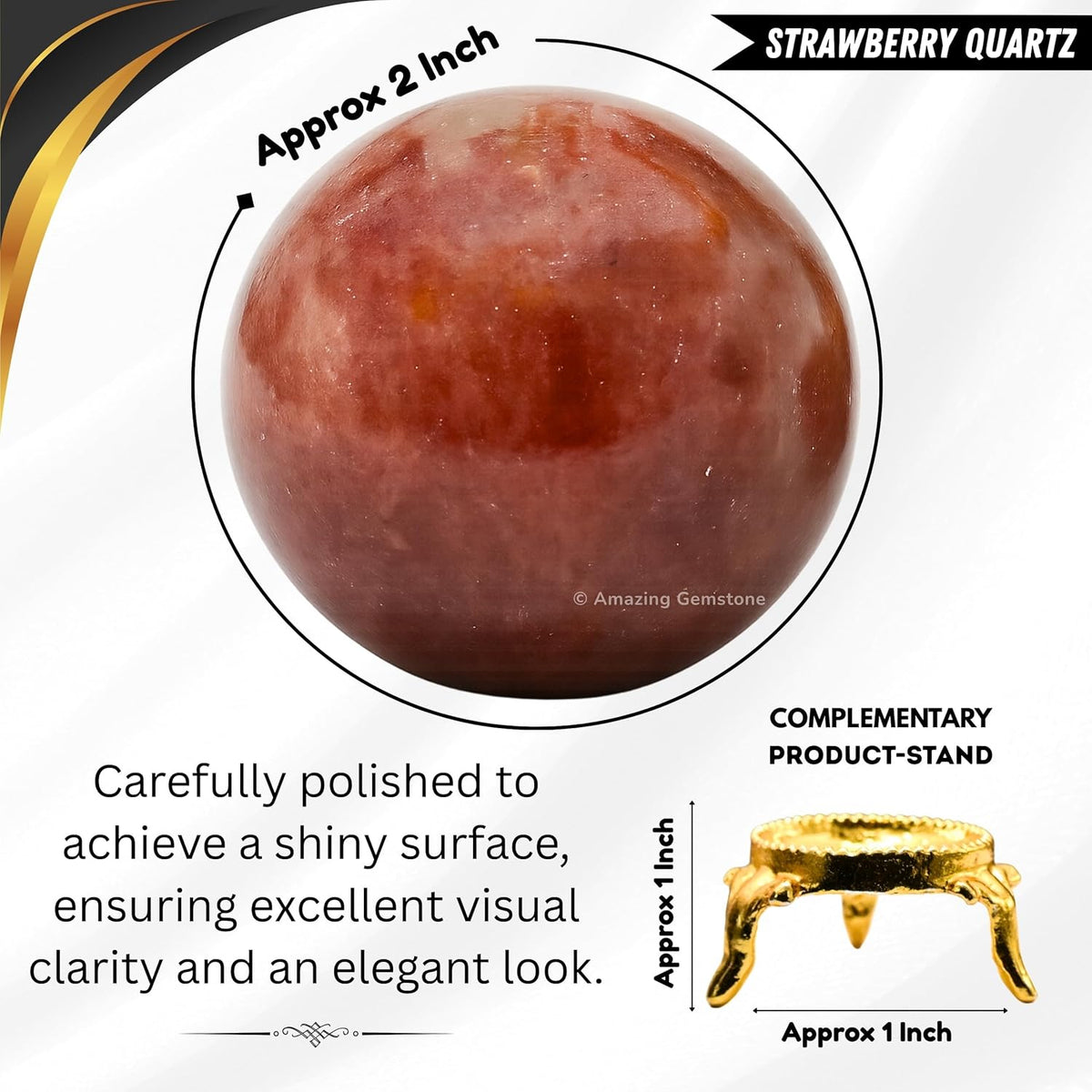 Amazing Gemstone Strawberry Quartz Crystal Ball with Stand - 2 Inches Crystal Sphere Meditation