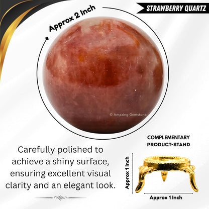Amazing Gemstone Strawberry Quartz Crystal Ball with Stand - 2 Inches Crystal Sphere Meditation