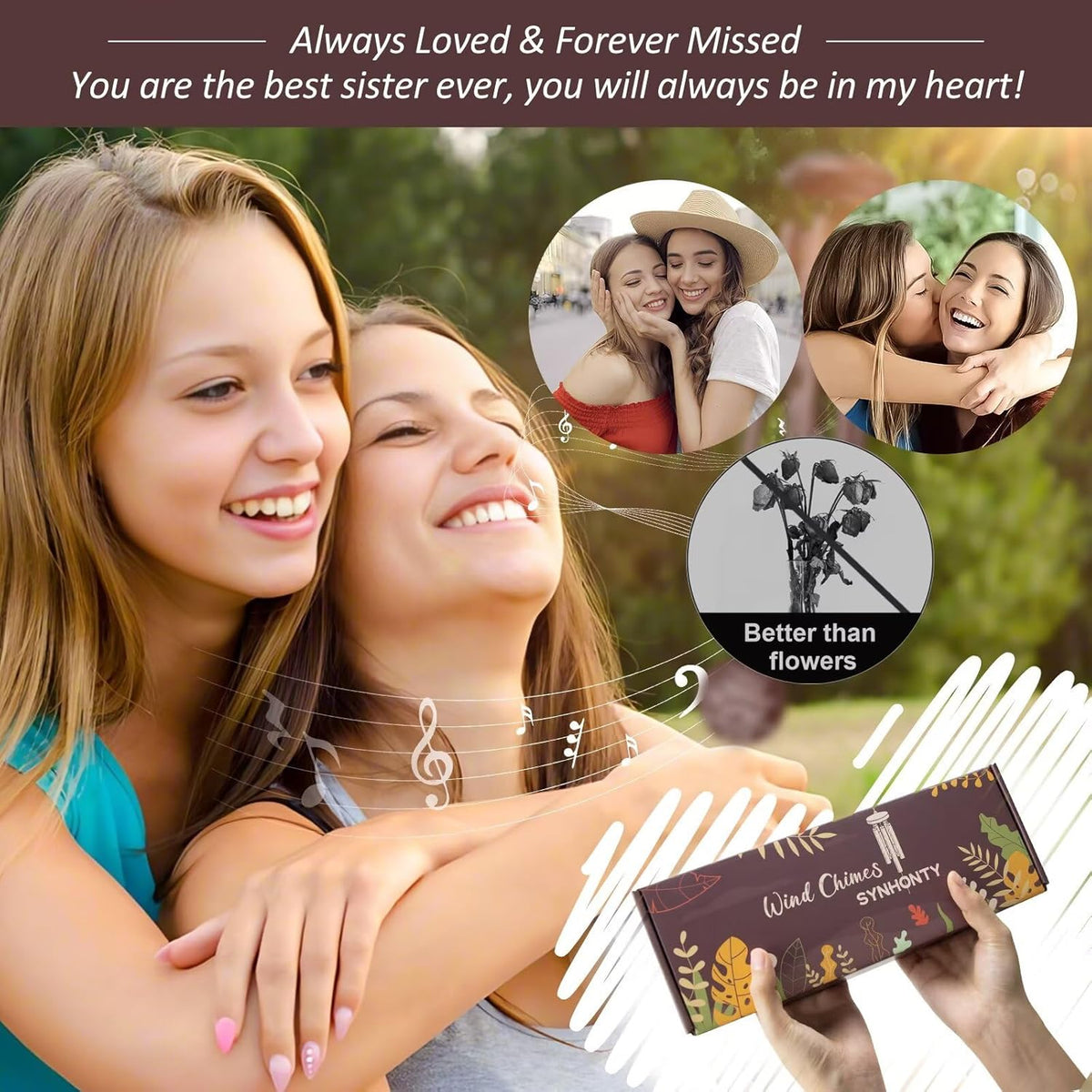 Memorial Gifts for Loss of Sister, 25''Memorial Wind Chimes of Sympathy Gifts for Loss of Sister