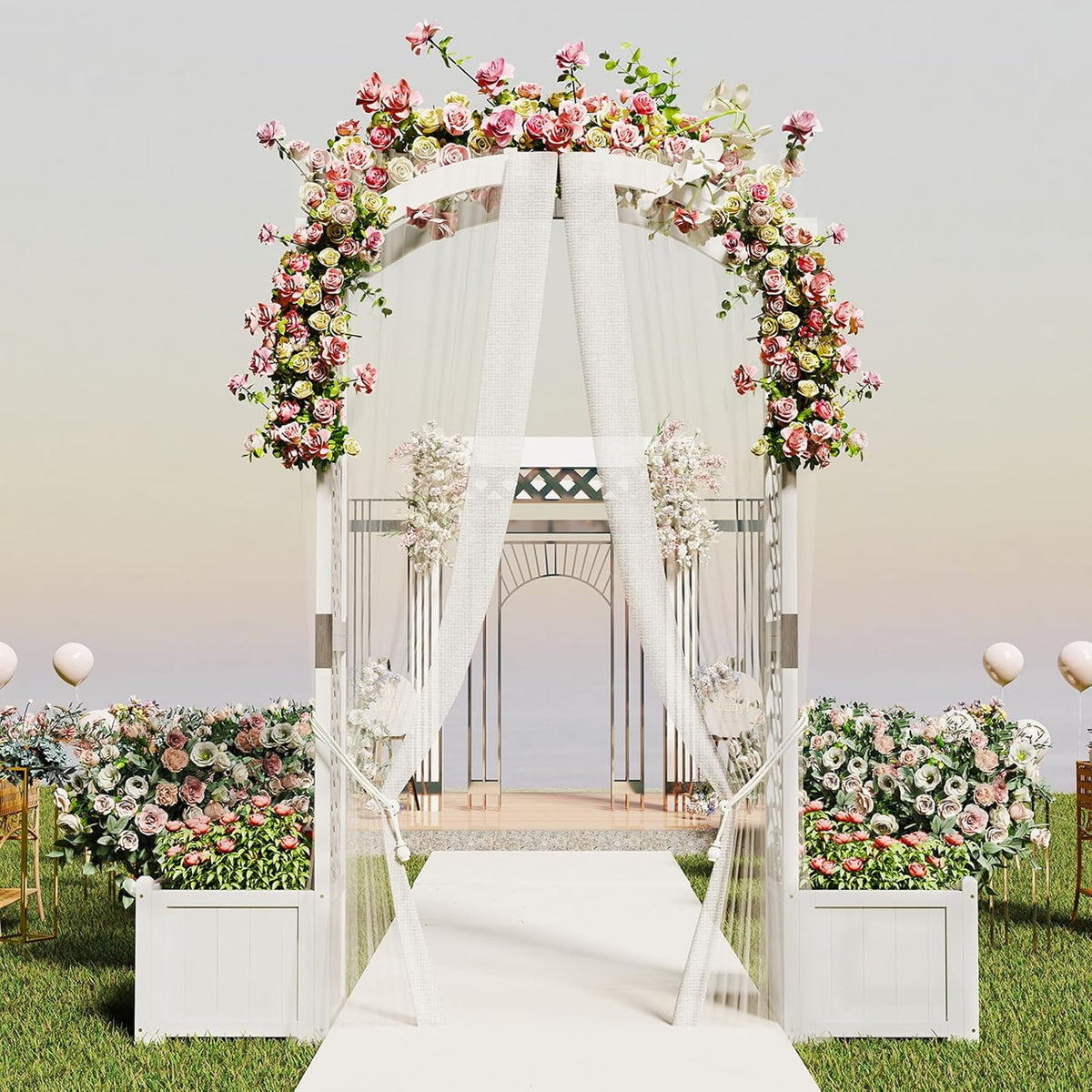 Giantex Garden Arbor with Planter Boxes, Wooden Arch with Trellis and Raised Garden Bed for
