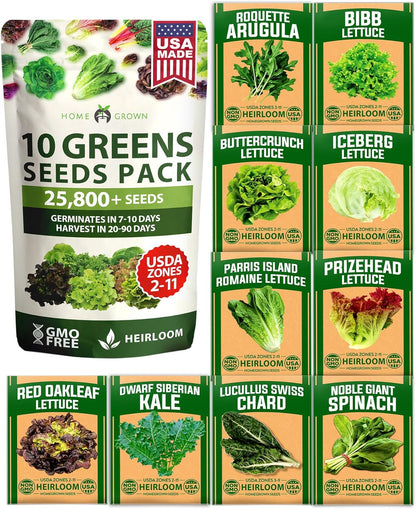 HOME GROWN 11,500+ Heirloom Lettuce Seeds - 10 Varieties Including Romaine, Buttercrunch, Iceberg