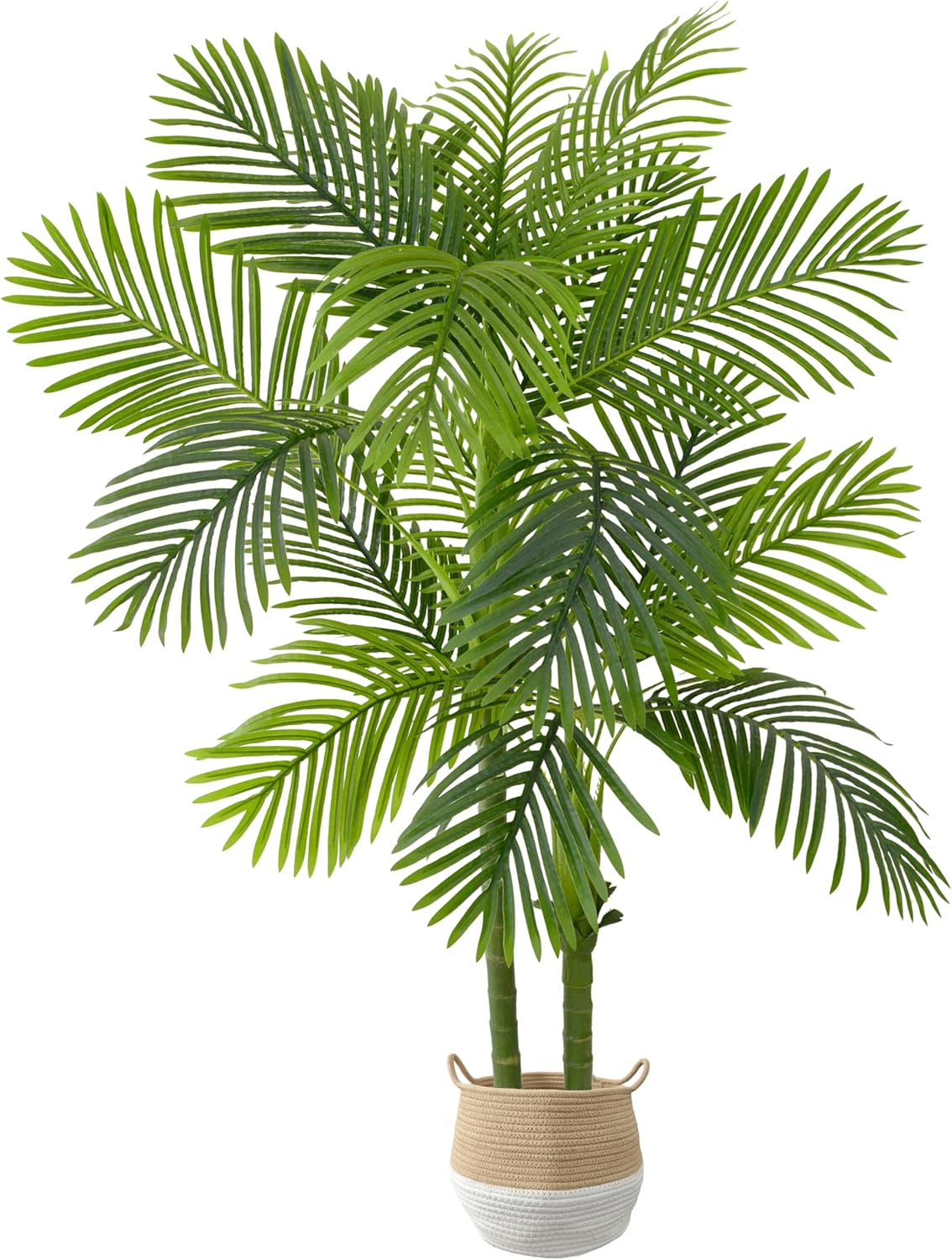 Artificial Palm Tree, 5ft Golden Cane Faux Palm Plant with Basket, Large Phoenix Palm UV Resistant