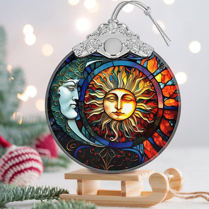 Stained Glass Sun and Moon Ornament - Christmas Ornaments - Christmas Tree Decorations - Holiday