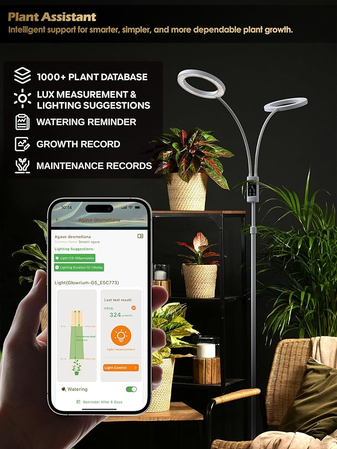 Smart Grow Lights for Indoor Plants,48W 2-Head Plant Light with Auto-Timer, Full Spectrum LED Grow