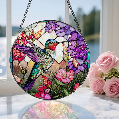 8 Inch Stained Glass Suncatcher Ornament, DOUHASU Hummingbird Sun Catchers Indoor Window, Stained
