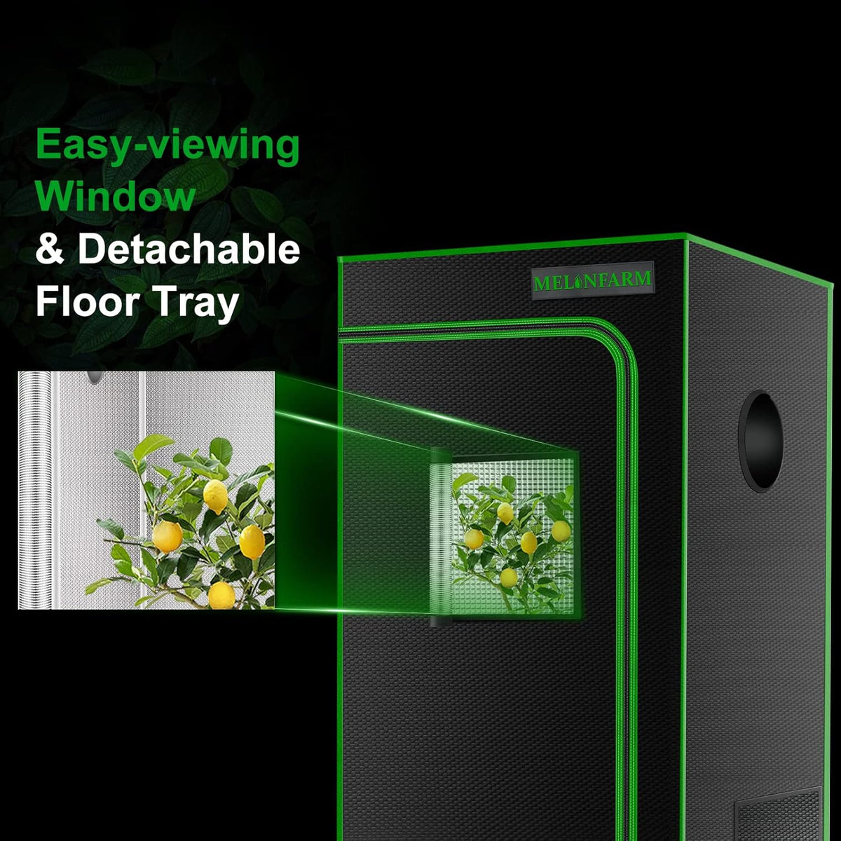 MELONFARM 2x2 Grow Tent, 24"x24"x48'' High Reflective 600D Diamond Mylar Canvas with Observation