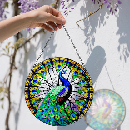 8 Inch Stained Glass Suncatcher Ornament, DOUHASU Peacock Sun Catchers Indoor Window, Stained Glass