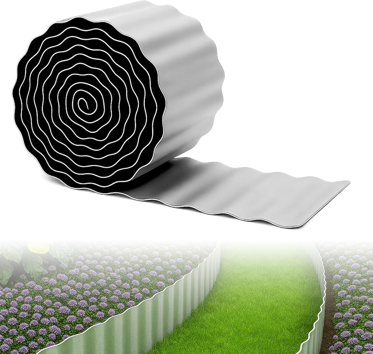 Bonviee 8” x 40’ Metal Landscape Edging Border Kit, Corrugated Garden Edging for Flower Bed, Lawn