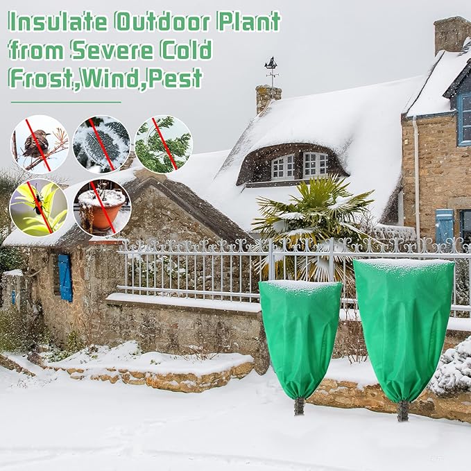 4 Pcs Plant Covers Freeze Protection Reusable Plant Protector with Zipper and Drawstring, Winter