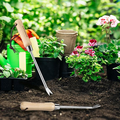 WORKPRO Dandelion Weeder Puller Tool with Wood Handle, Polished Stainless Steel Garden Weed Remover