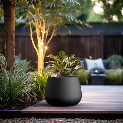 Kante Curva Series Planter, 14.8 Inch Round Concrete Garden Pot with Draiange Hole and Rubber Plug