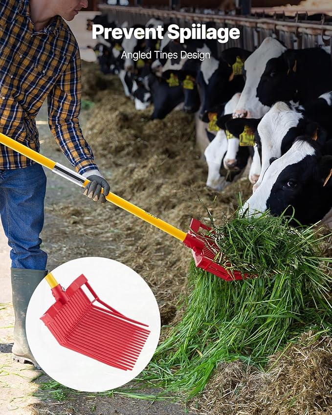 VEVOR Manure Fork, 18 Angled Tines, Horse Manure Rake with Long Fiberglass Handle, 61 in Durable