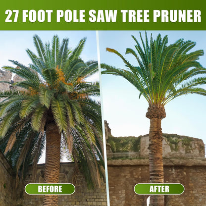 Tree Pruner Pole Saw for Trimming, 7.3-27ft Manual Extendable Tree Trimmer, Ideal for Palms and