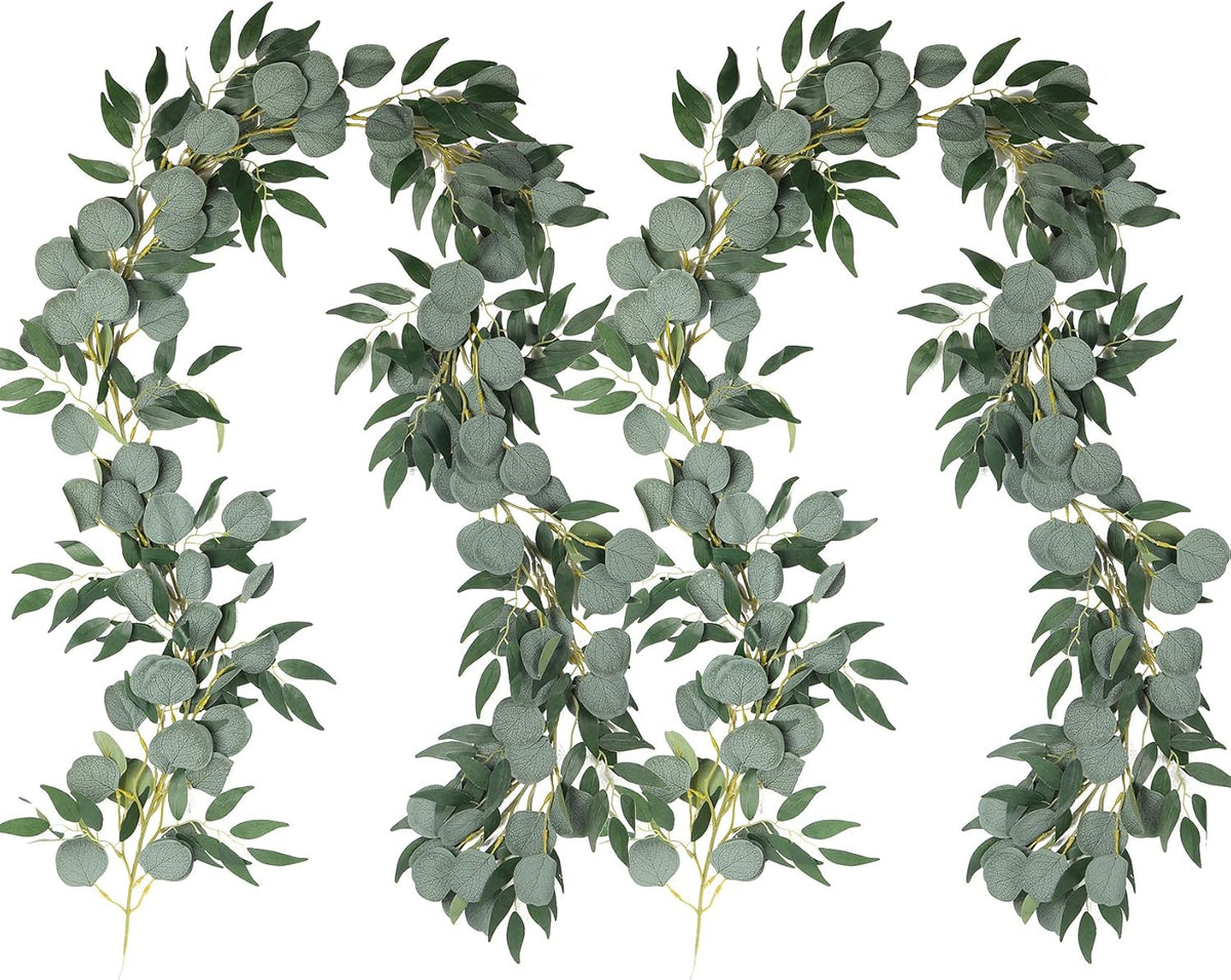 RECUTMS 2Pack Artificial Eucalyptus Garland with Willow Leaves 6Feet Fake Hanging Plant Silk