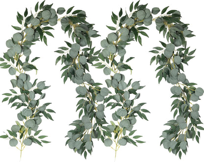RECUTMS 2Pack Artificial Eucalyptus Garland with Willow Leaves 6Feet Fake Hanging Plant Silk