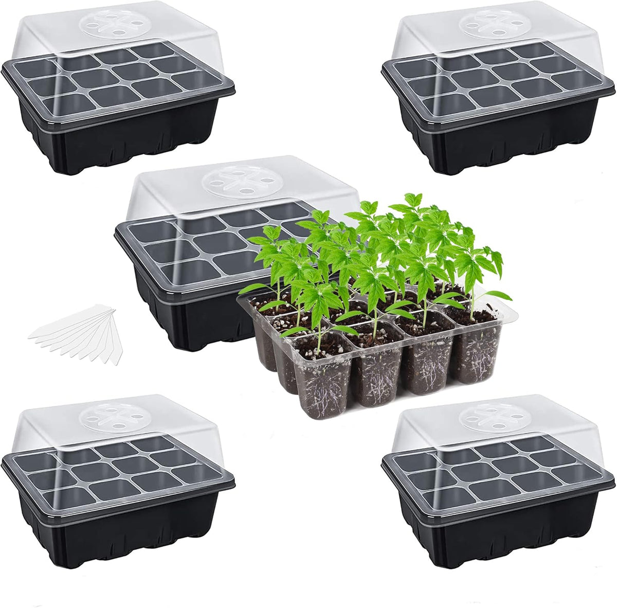 Bonviee 5-Pack Seed Starter Tray Seedling Kits,Plant Starter Kit with Adjustable Humidity Dome and