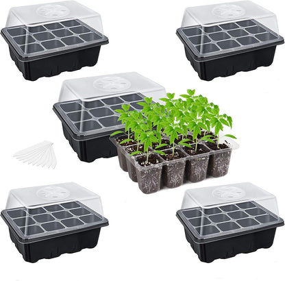 Bonviee 5-Pack Seed Starter Tray Seedling Kits,Plant Starter Kit with Adjustable Humidity Dome and
