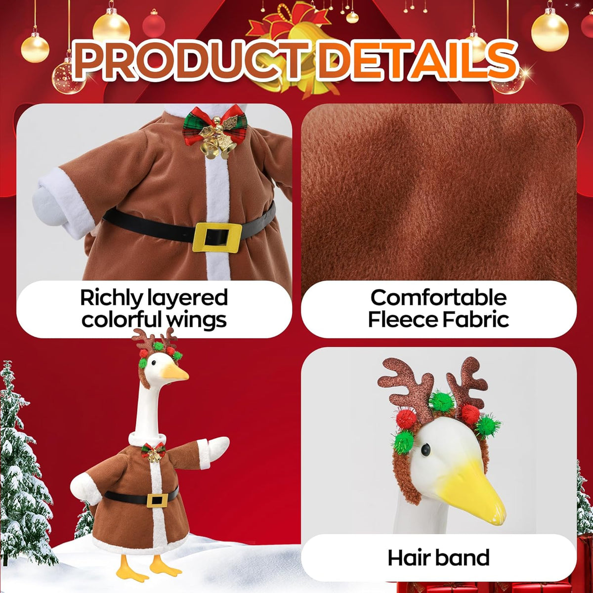 Christmas Porch Goose Outfit for Large 23" High Cement or Plastic Goose Statue, Yard Goose Cloths