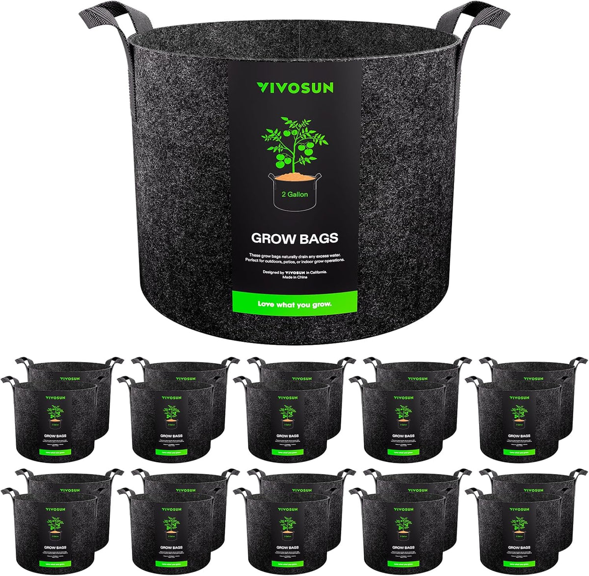 VIVOSUN 20-Pack 2 Gallon Grow Bags, Heavy Duty Thickened Nonwoven Fabric Pots with Handles for