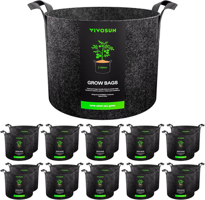 VIVOSUN 20-Pack 2 Gallon Grow Bags, Heavy Duty Thickened Nonwoven Fabric Pots with Handles for