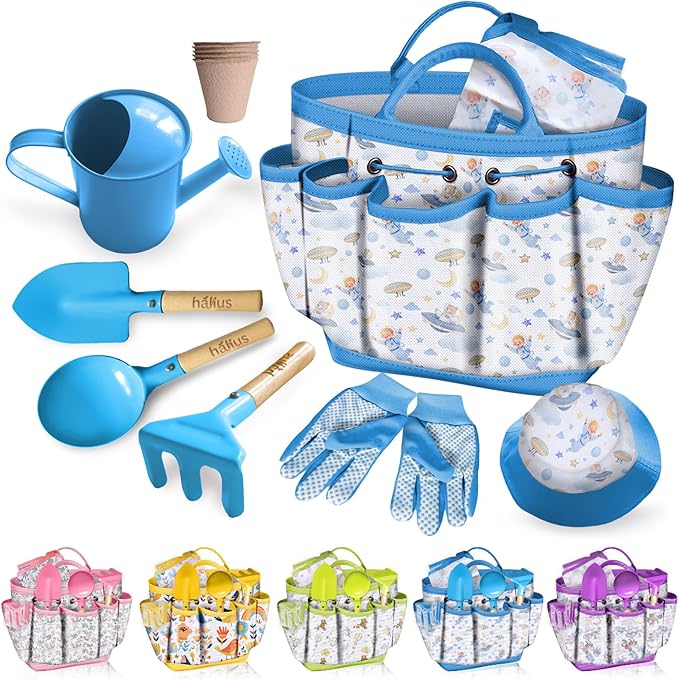 Kids Gardening Tool Set 18PCS Kids Toddler Gardening Set Includes Tote Bag Watering Can Apron Hat