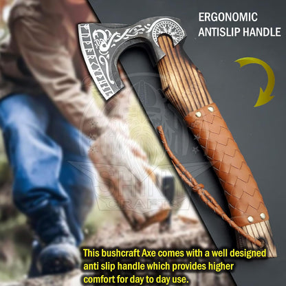 SHINY CRAFTS®- Custom Viking Hatchet – Rustic Gift for Men Handmade Axe for Camping, Groomsmen