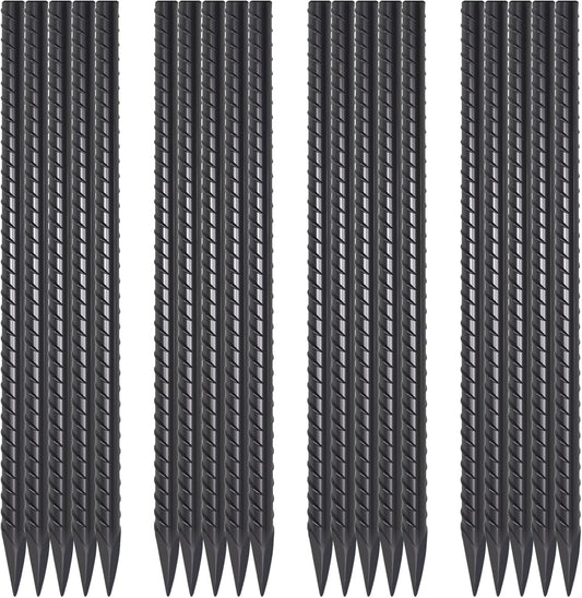 16 Inch Rebar Ground Stakes 20 Pack 3/8 Inch Diameter Straight Metal Stakes for Ground Heavy Duty