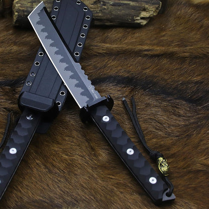 BA-KOR 15.8in Full Tang Japanese Style Outdoor Knife –8mm DC53 Steel, Nylon Fiber Handle &Sheath