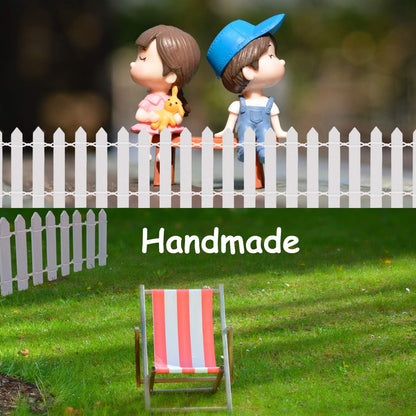 Miniature Wood Picket Fence - 2 Pcs DIY Brown and White Fence with Gate, 40 Inch Long for Fairy or