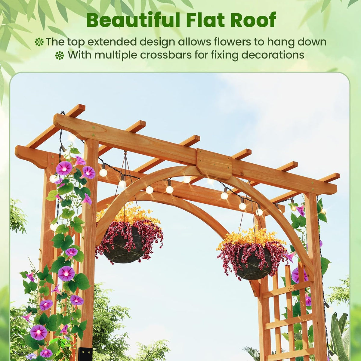 Giantex 85inch Wooden Garden Arch Wedding Arch for Ceremony, Garden Arbor Trellis for Climbing