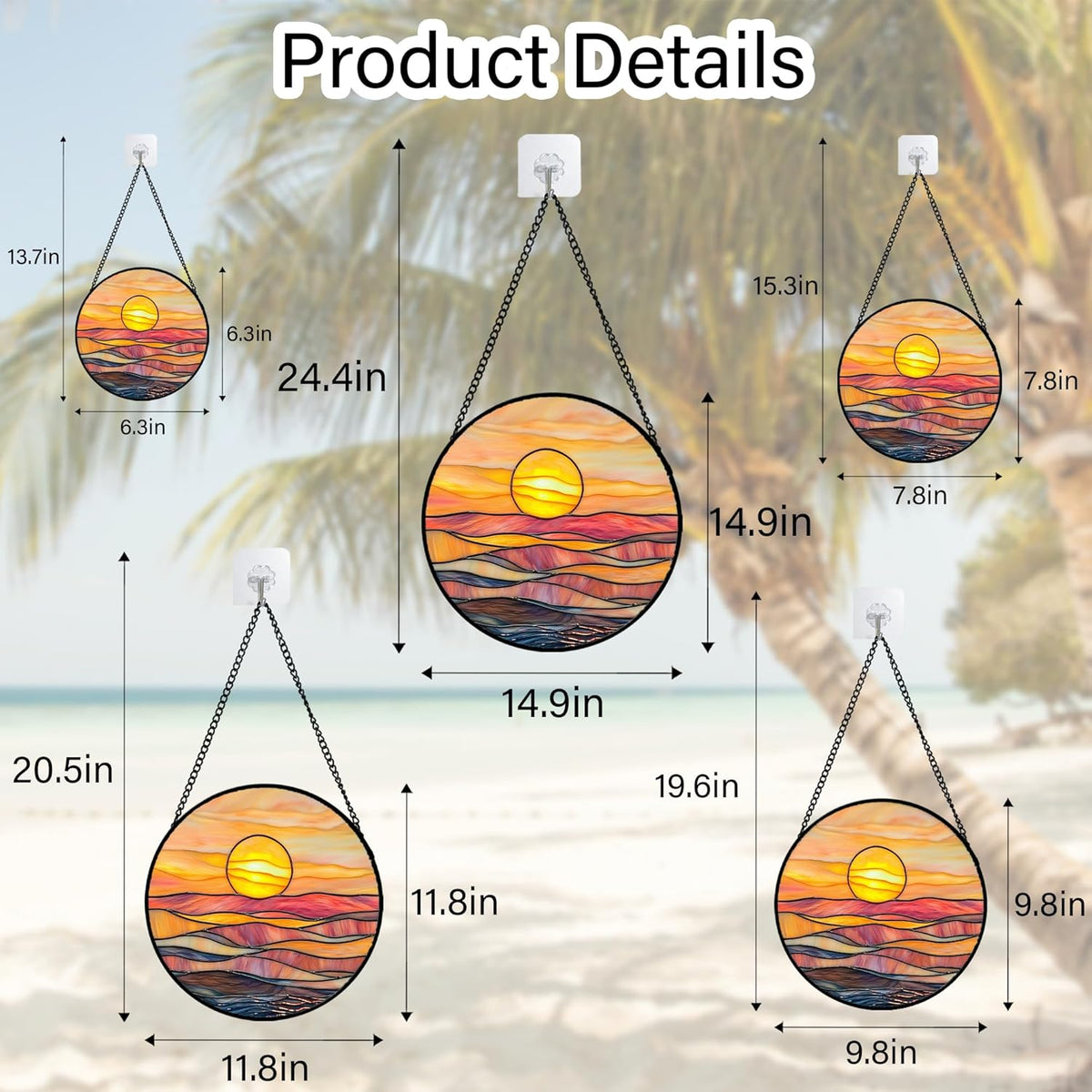 Stained Glass Window Hanging, Orange Sunrise Suncatcher Diamond Glass Panel Hangings Scenery Sun
