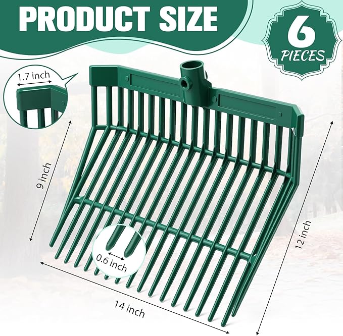 Lasnten 6 Pcs Manure Fork Replacement Head, 18 Tines Pitchfork Head with Screws and Nuts, Horse