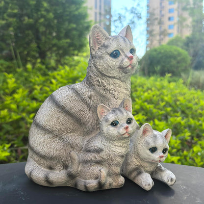 Mama Cat and Kitten Garden Statue,Outdoor Lawn Decorative Figurine Grey Cat Statue for Patio