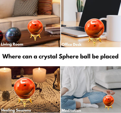 Amazing Gemstone Carnelian Crystal Ball with Stand - 2" Inches Crystal Sphere Meditation Balls for