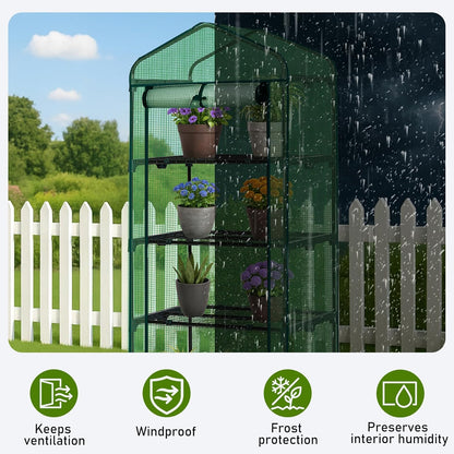 Outvita Mini Greenhouse, Small PE Plant Green House with 4 Tiers Rack, Shelf Clips, Roll-up Zipper