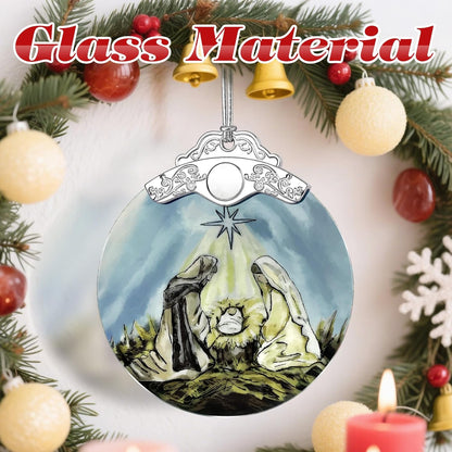 Stained Glass Nativity Ornament, Religious Christmas Ornaments, Christmas Decorations for Tree