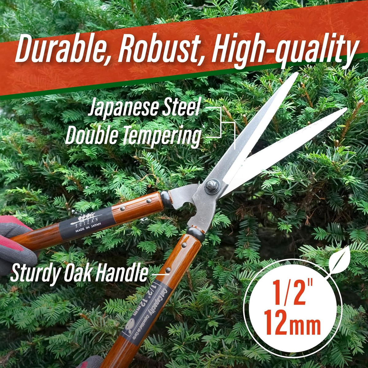 SUIZAN Hedge Shears 22.6" - Professional Japanese Garden Clippers for Precise Trimming Gardening