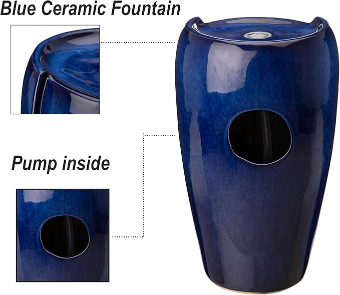 Glitzhome Ceramic Vase Outdoor Water Fountain Tall Patio Garden Water Fountain with LED Light and