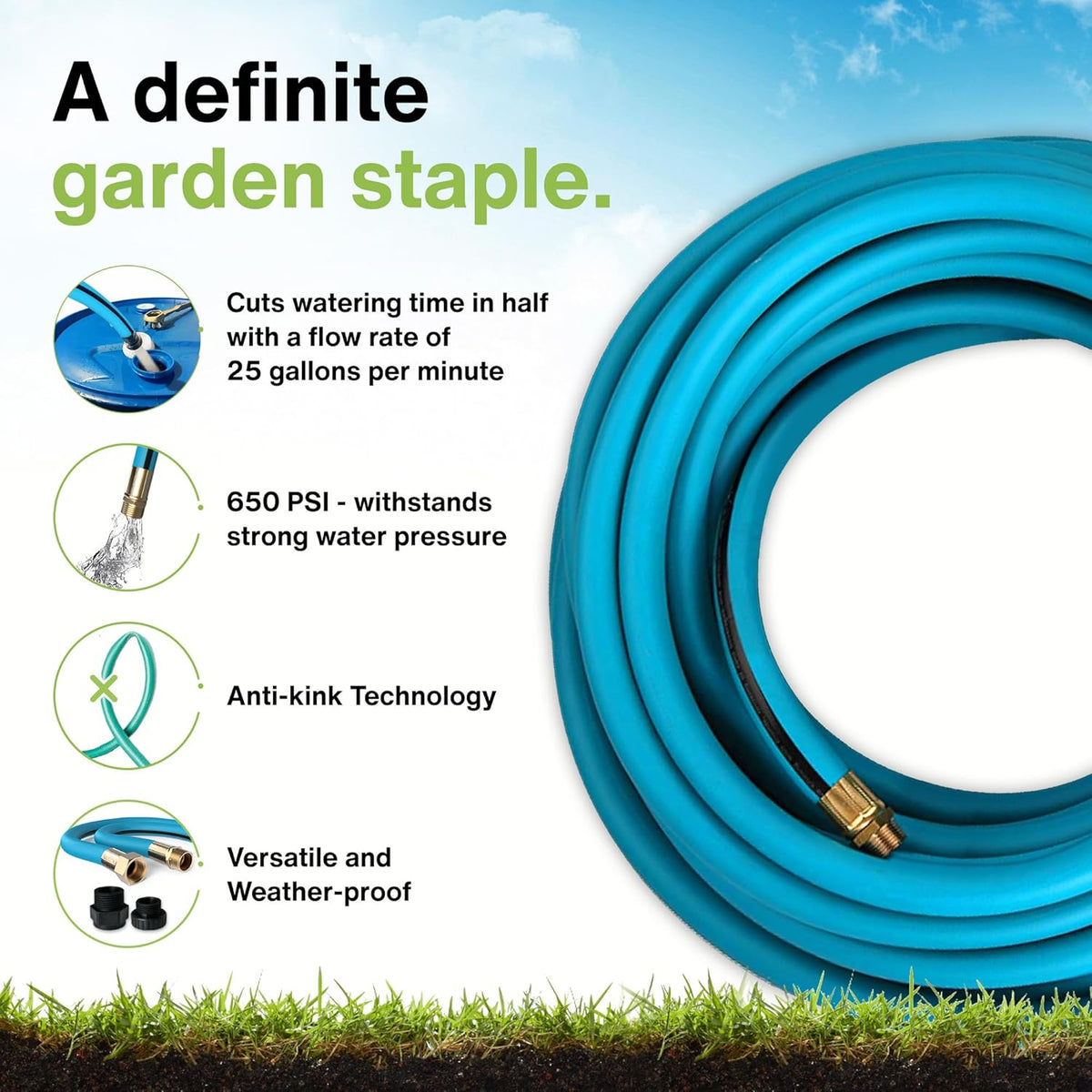 Aeromixer THE HOSE - 1 Inch Garden Hose 15 Ft, Kinkless Commercial Garden Hoses, Heavy Duty