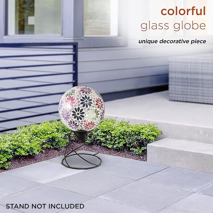 Alpine Corporation 10" Diameter Indoor/Outdoor Glass Mosaic Gazing Globe Yard Decoration, Colorful