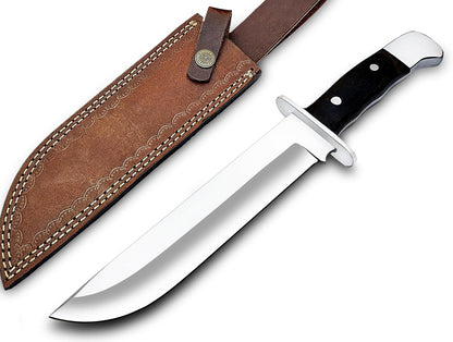 D2 13 Inch Full Tang Fixed Blade Bowie Knife with Leather Sheath - Suitable for Outdoor, Bushcraft