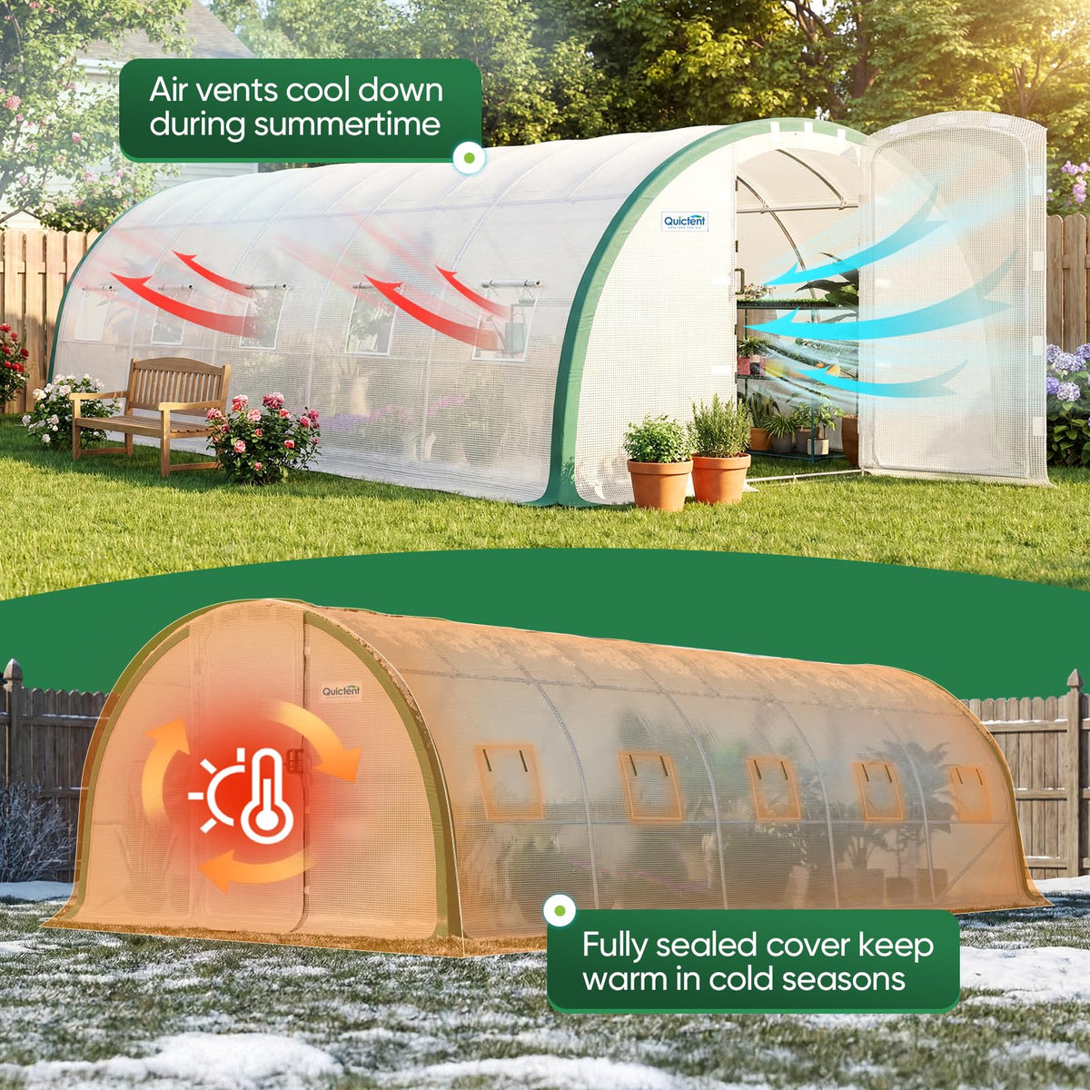 Quictent 25x10x6.6 FT Premium Greenhouse for Outdoors with 2 Door Frames