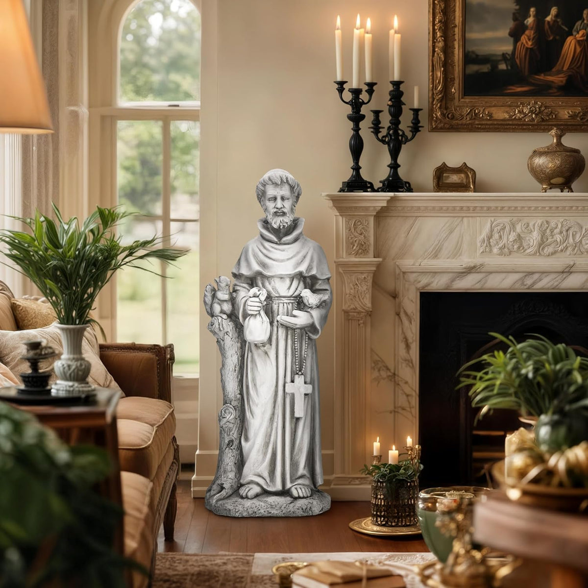 St Francis Garden Statue, Catholic Religious Outdoor Sculpture for Prayer and Meditation, 30.7”