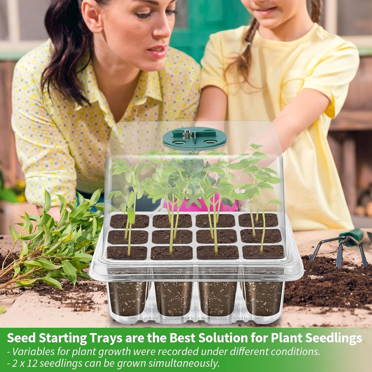 Seed Starter Tray with Plant Light, 2 Pack Grow Lights for Seed Starting Kit with Humidity Domes