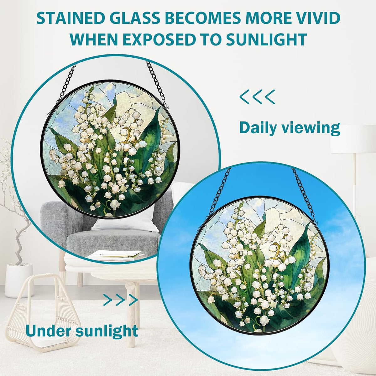 Lily of The Valley Flower Stained Glass Window Hanging, Suncatcher Diamond Glass Panel Hangings