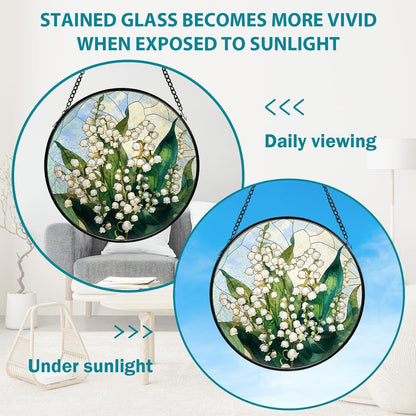 Lily of The Valley Flower Stained Glass Window Hanging, Suncatcher Diamond Glass Panel Hangings