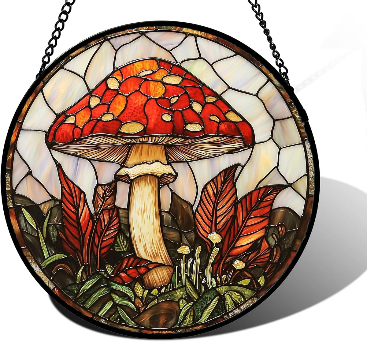 Stained Glass Window Hanging, Big Red Mushroom Suncatcher for Doors Home Sun Catchers Decoration