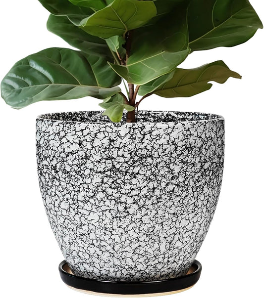 10 Inch Plant Pot - Ceramic Planter for Indoor Outdoor, Round Large Plant Pots, Modern Planter with