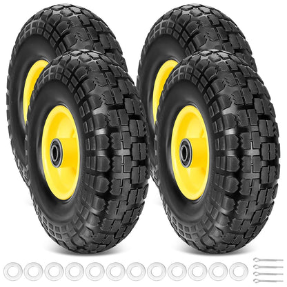 TICONN 10" Solid Tires, 4 Pack Flat Free 4.10/3.50-4'' Wheels with 5/8” Axle Bore Hole and Double